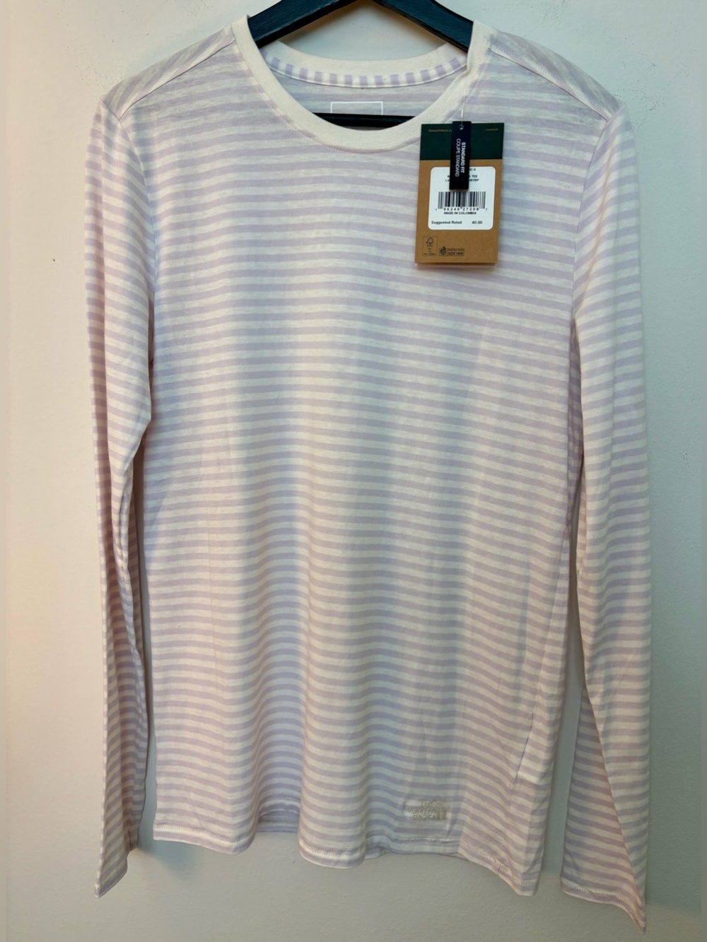 North Face Women’s Terrain Long Sleeve Light Lavender Striped Tee Size S Sku#52